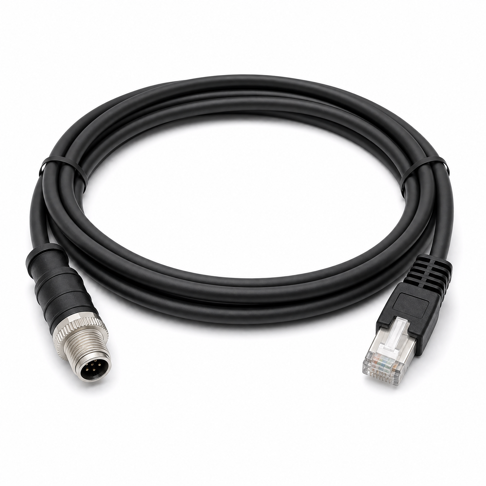 M12 industrial Ethernet cable assembly with RJ45 connector