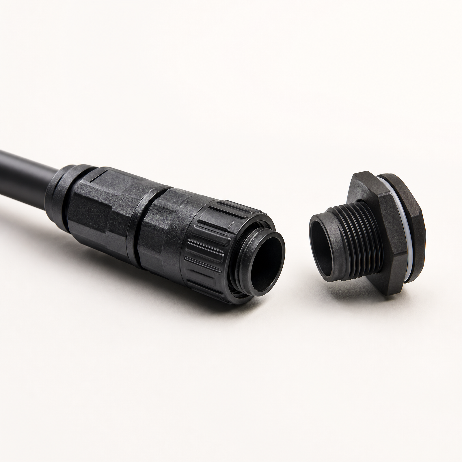 M12 threaded waterproof connector family with cable plug and panel mount receptacle