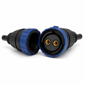 M16 self-locking 2-pin waterproof connector with blue quick-lock ring