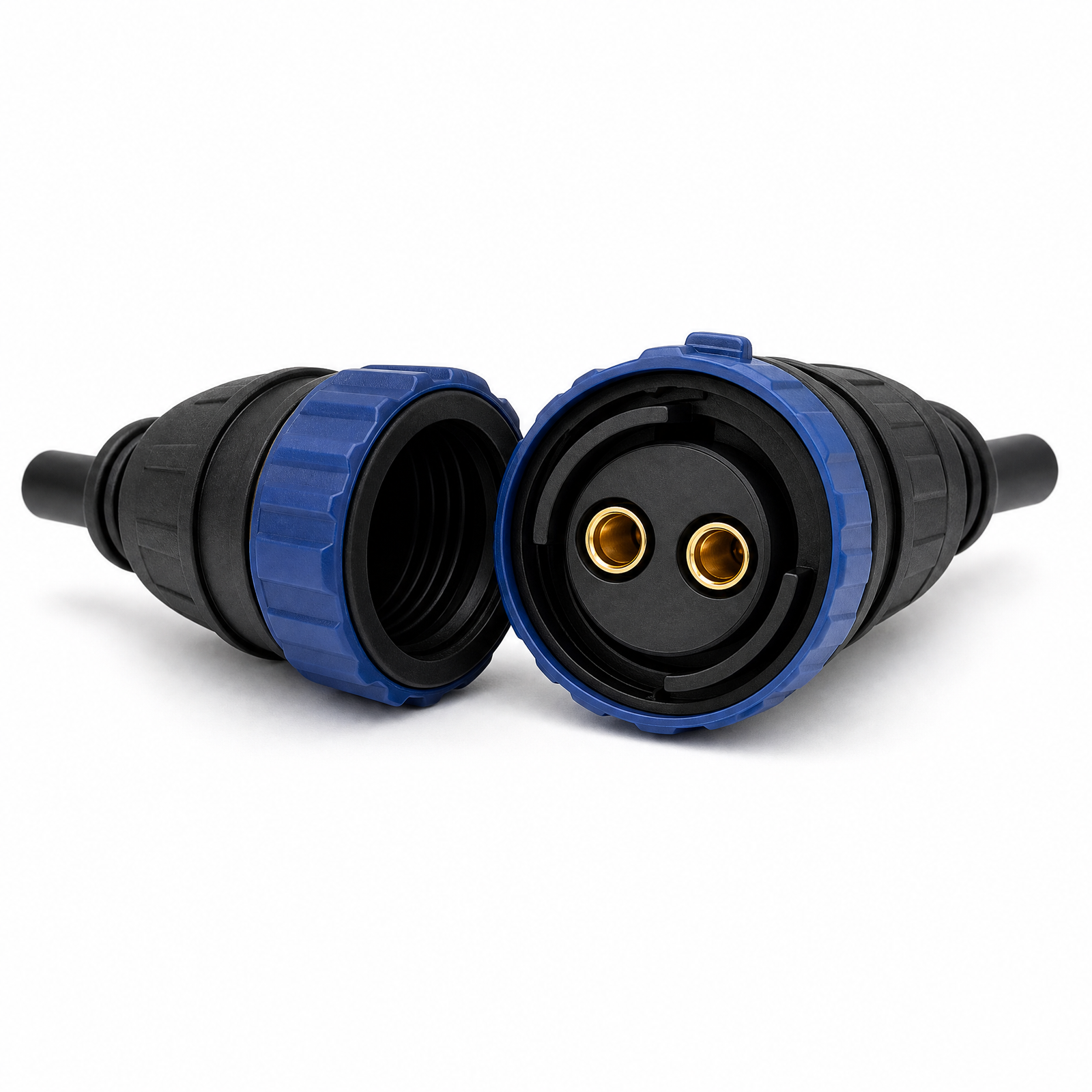 M16 self-locking 2-pin waterproof connector with blue quick-lock ring