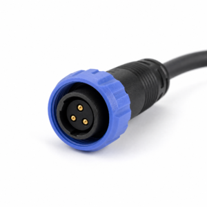 M16 self-locking 3-pin waterproof connector with blue quick-lock ring