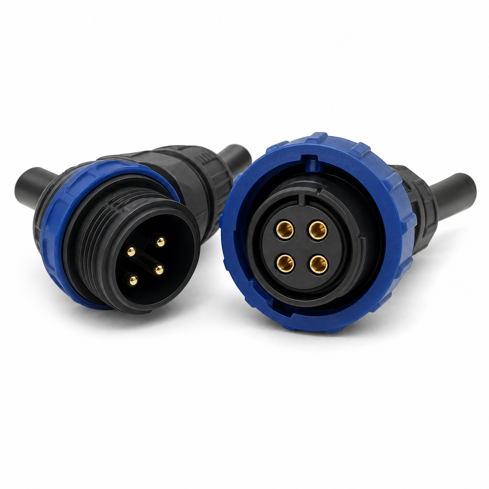 M16 self-locking 4-pin waterproof connector with blue quick-lock ring