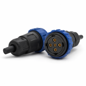 M16 self-locking 5-pin waterproof connector with blue quick-lock ring