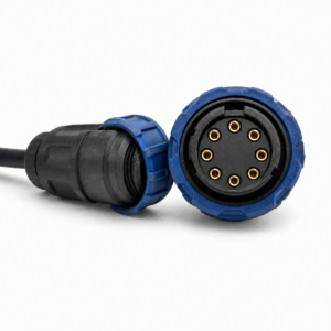 M16 self-locking 8-pin waterproof connector with blue quick-lock ring