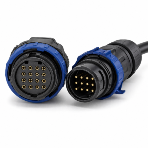 M20 self-locking 16-pin waterproof connector with blue quick-lock ring