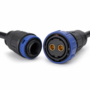 M20 self-locking 2-pin waterproof connector with blue quick-lock ring