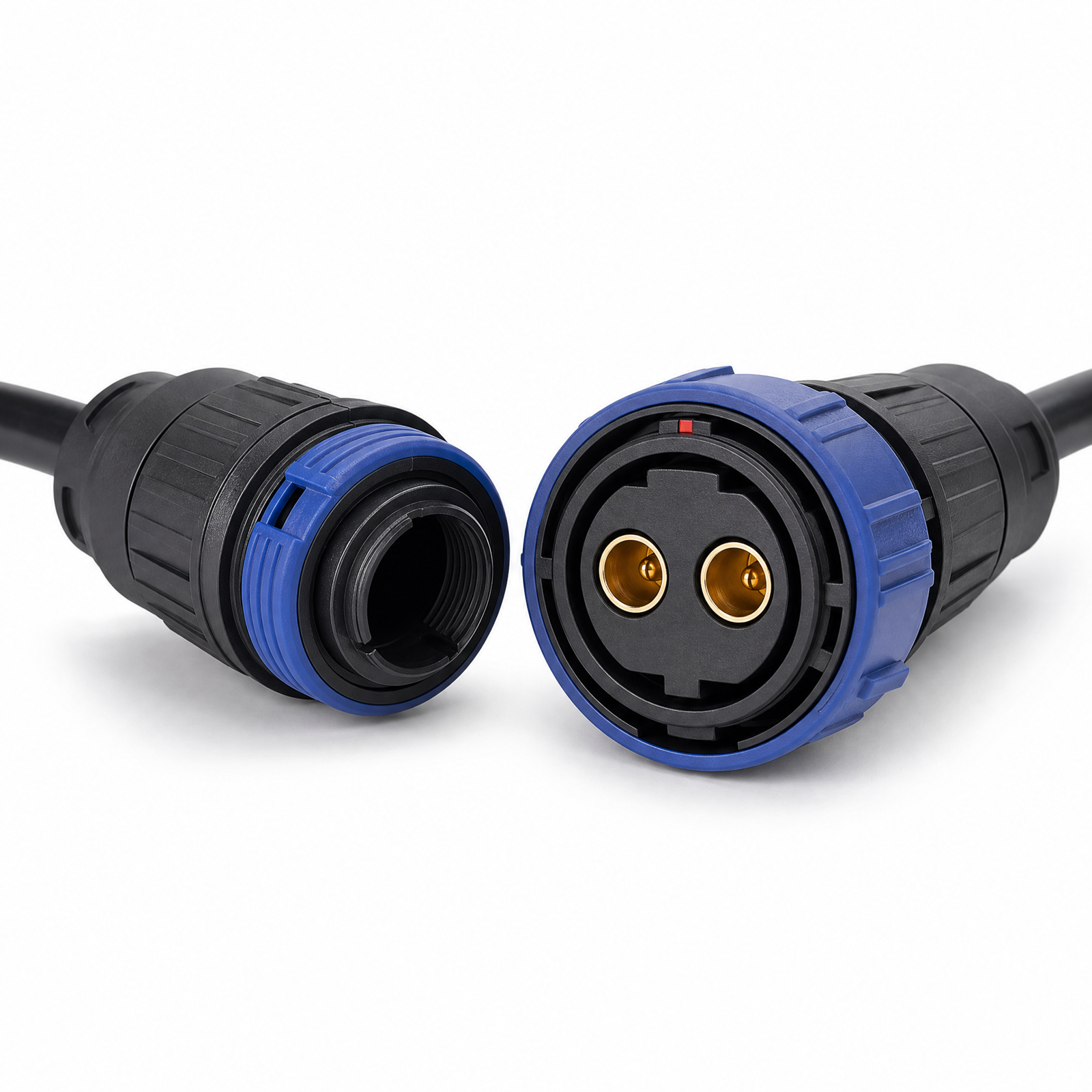 M20 self-locking 2-pin waterproof connector with blue quick-lock ring