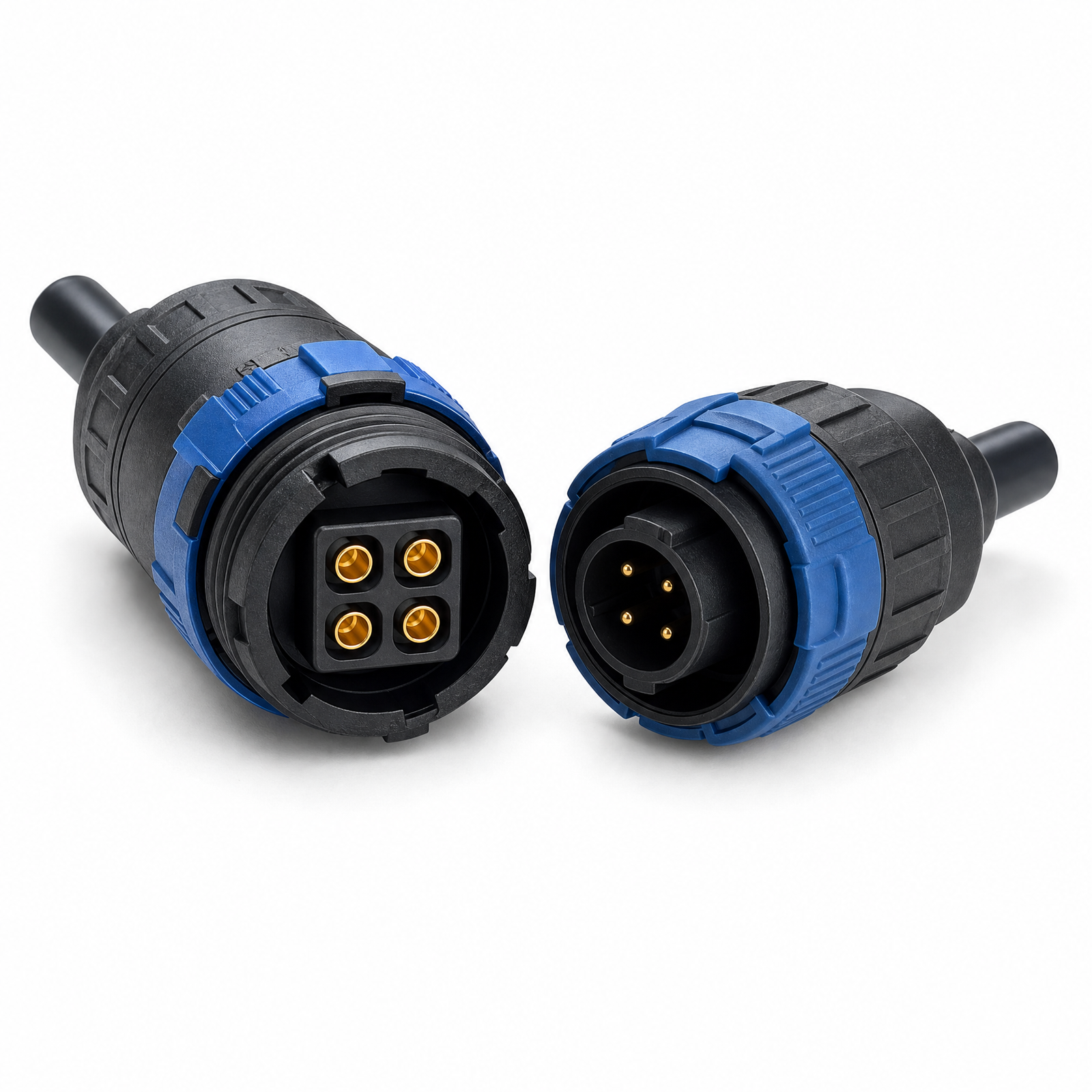 M20 self-locking 4-pin waterproof connector with blue quick-lock ring