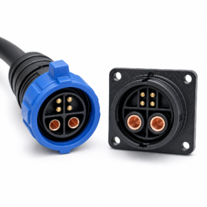 M23 self-locking 2 plus 4 pin waterproof connector with square panel receptacle