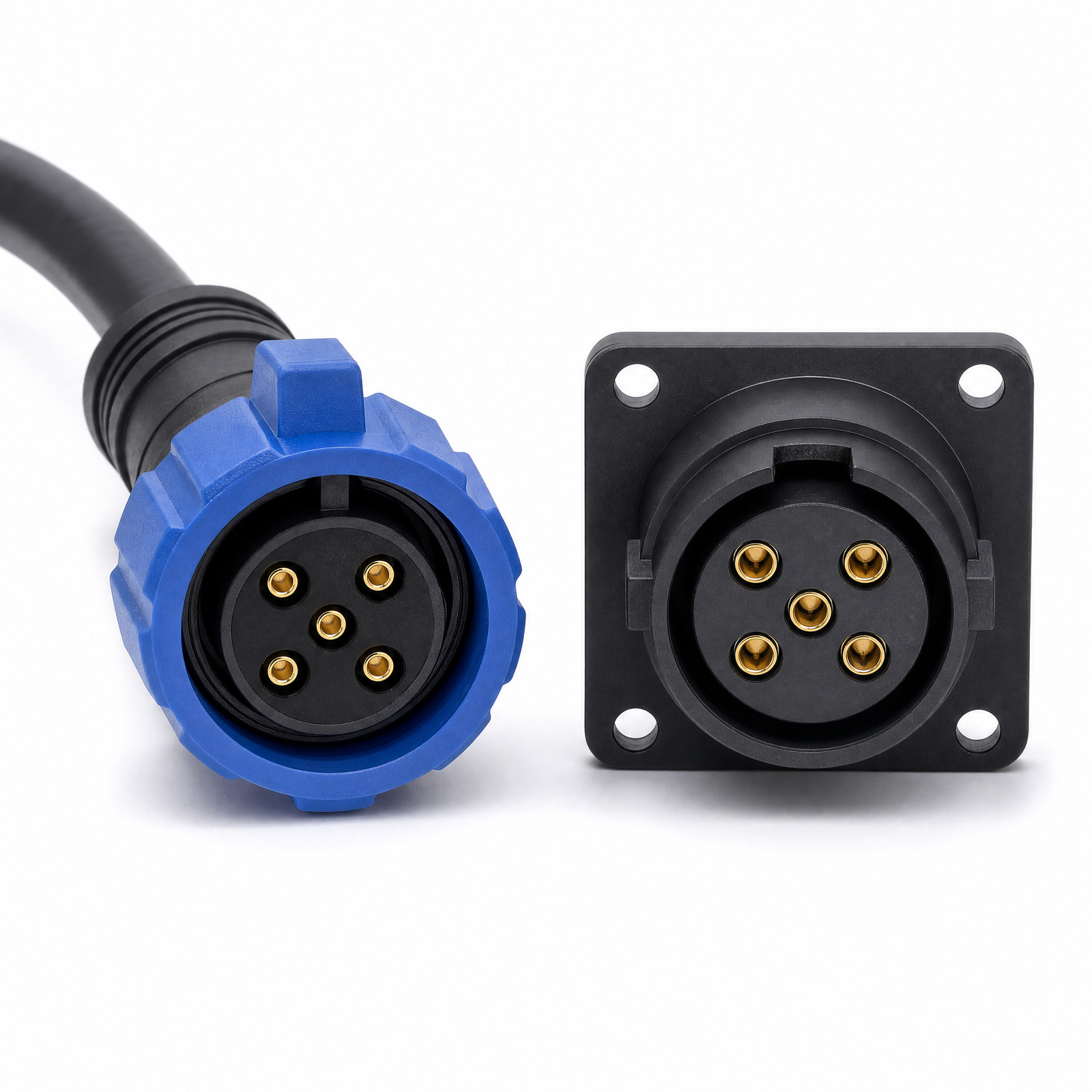 M23 self-locking 5-pin waterproof connector with square panel receptacle